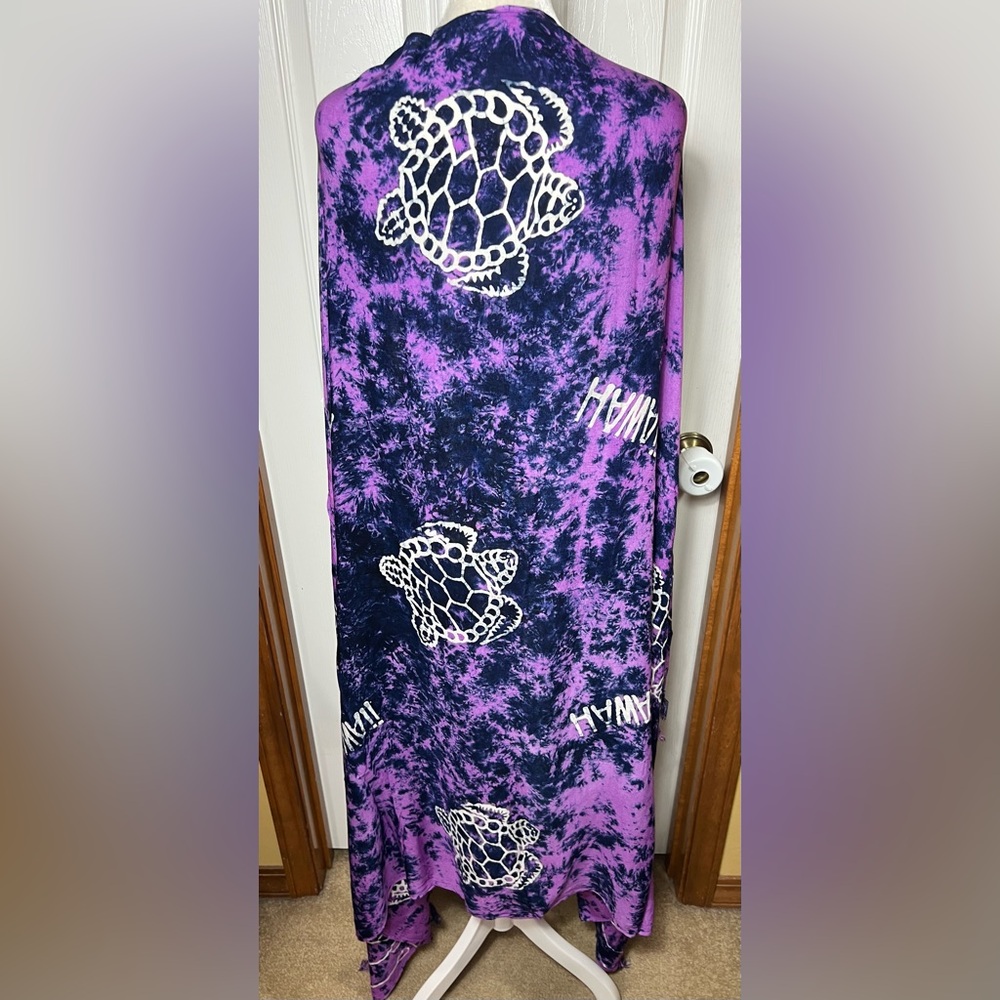 Tropical Sarong Wrap Skirt Swim Cover Up Turtle Hawaii Purple Tie Dye One Size